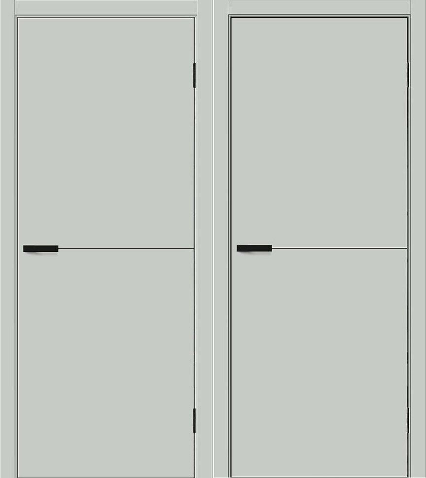 Межкомнатная дверь Омега-2 ПЭТ серая алюминиевая черная кромка с 4-х сторон (90*200)