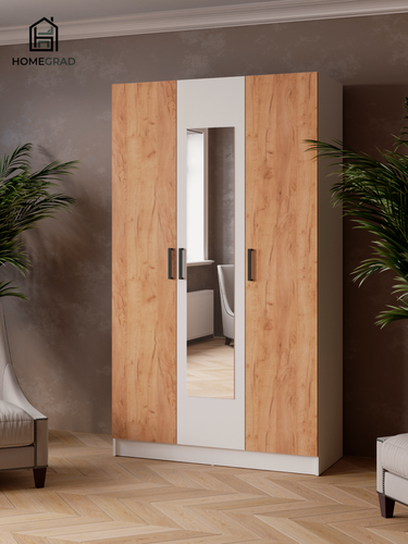 Изображение товара Шкаф для одежды Lars с зеркалом 120х51х210 см, HomeGrad, Белый/дуб золотой