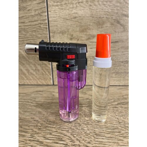 Газовая портативная горелка пьезозажигалка турбо мини прозрачная туристическая горелка-зажигалка цвет фиолетовый 425₽