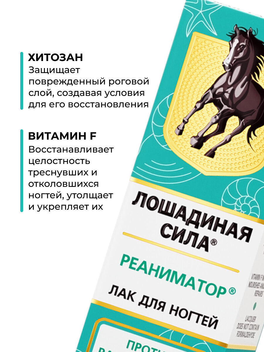 Лак лечебный Реаниматор для расслаивающихся ногтей, Лошадиная Сила с Витамином F прозрачный, укрепляющее средство 10мл — фото 1