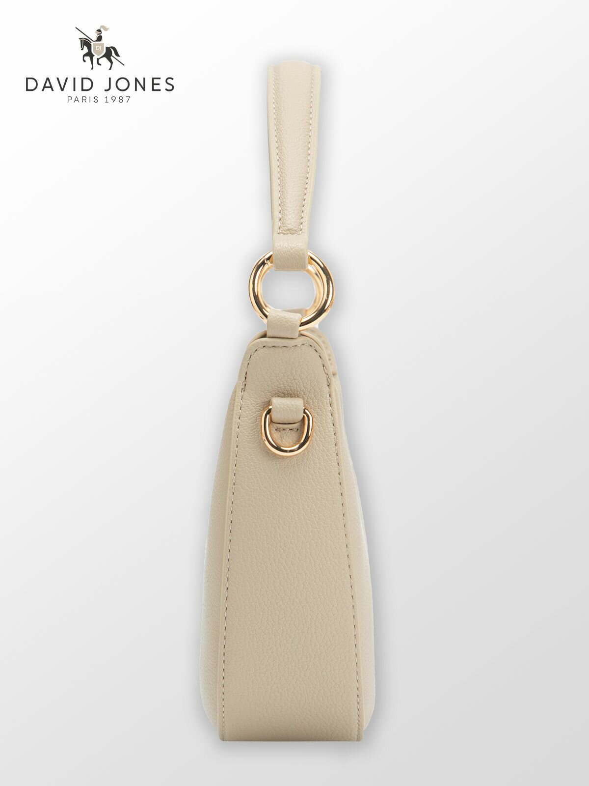 Сумка багет DAVID JONES, фактура гладкая, бежевый — фото 1
