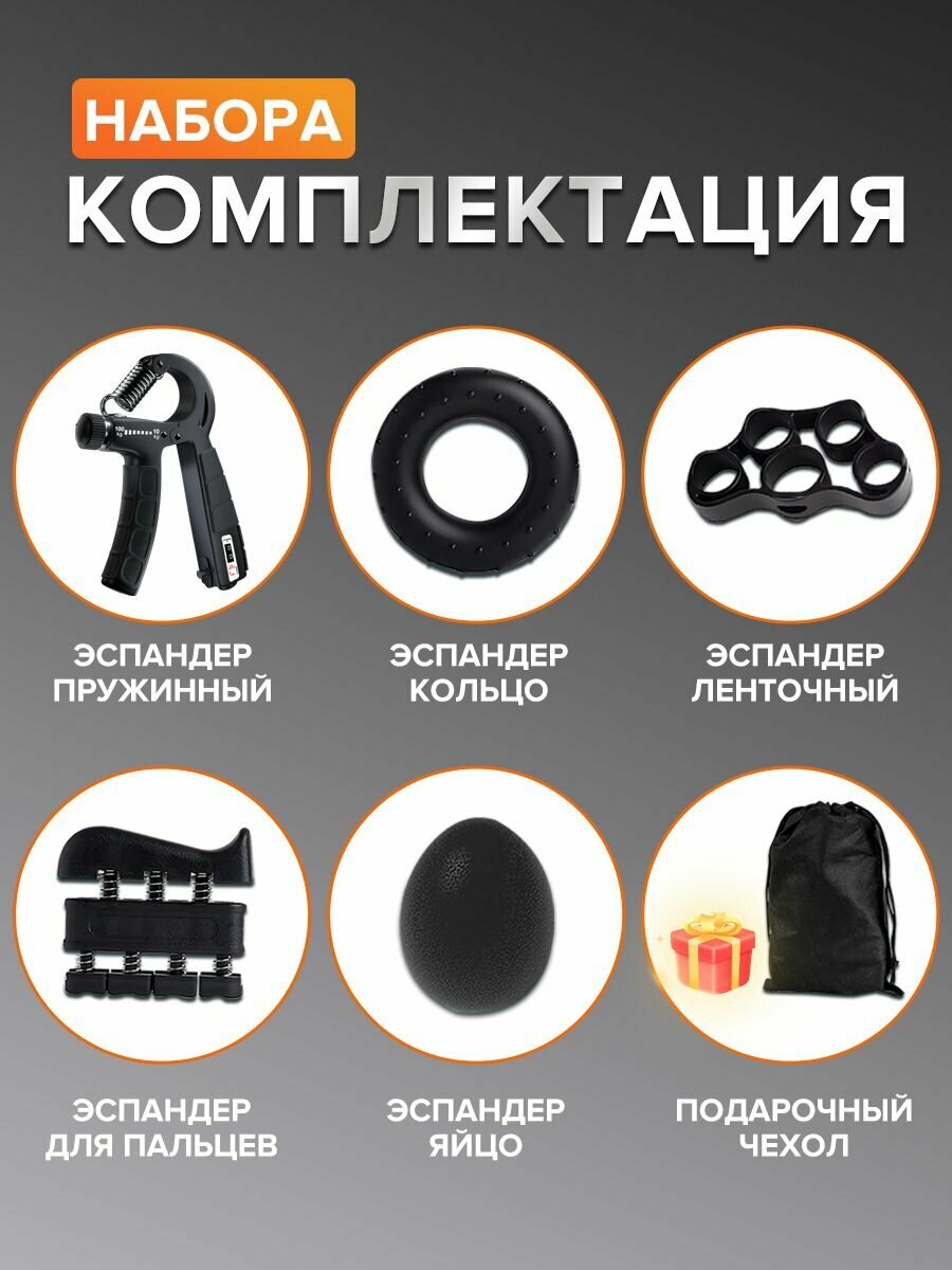 Экспандер кистевой, Набор эспандеров из 5 шт, Инвентарь для спорта и фитнеса, от 10 до 100 кг — фото 1