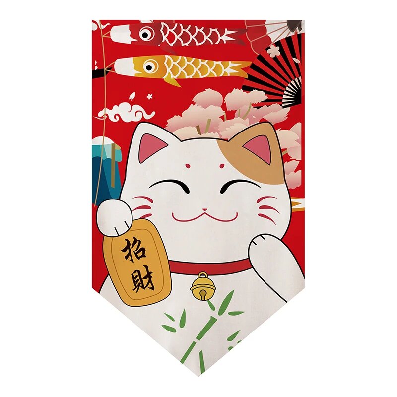 Японская дверная штора Lucky Cat из полиэстера, 30x50cm, Белый