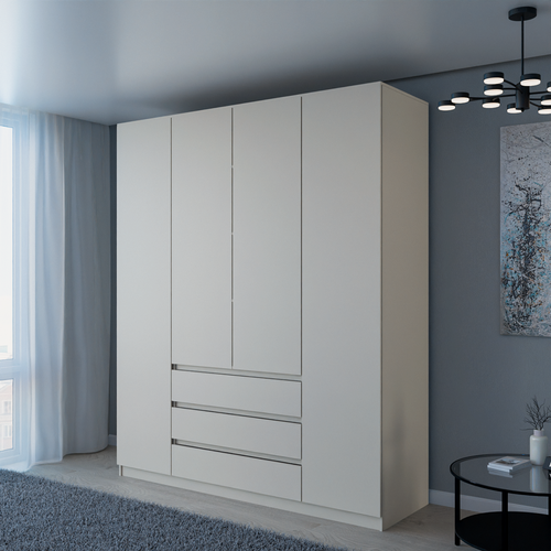 Изображение товара Шкаф распашной Мадера с выдвижными ящиками | ЛДСП Кашемир | Механизм открывания push-to-open