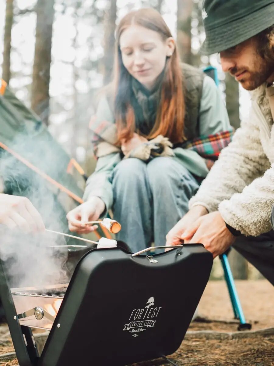 Мангал дипломат складной, гриль угольный Roadlike, нержавеющая сталь, черный — фото 1