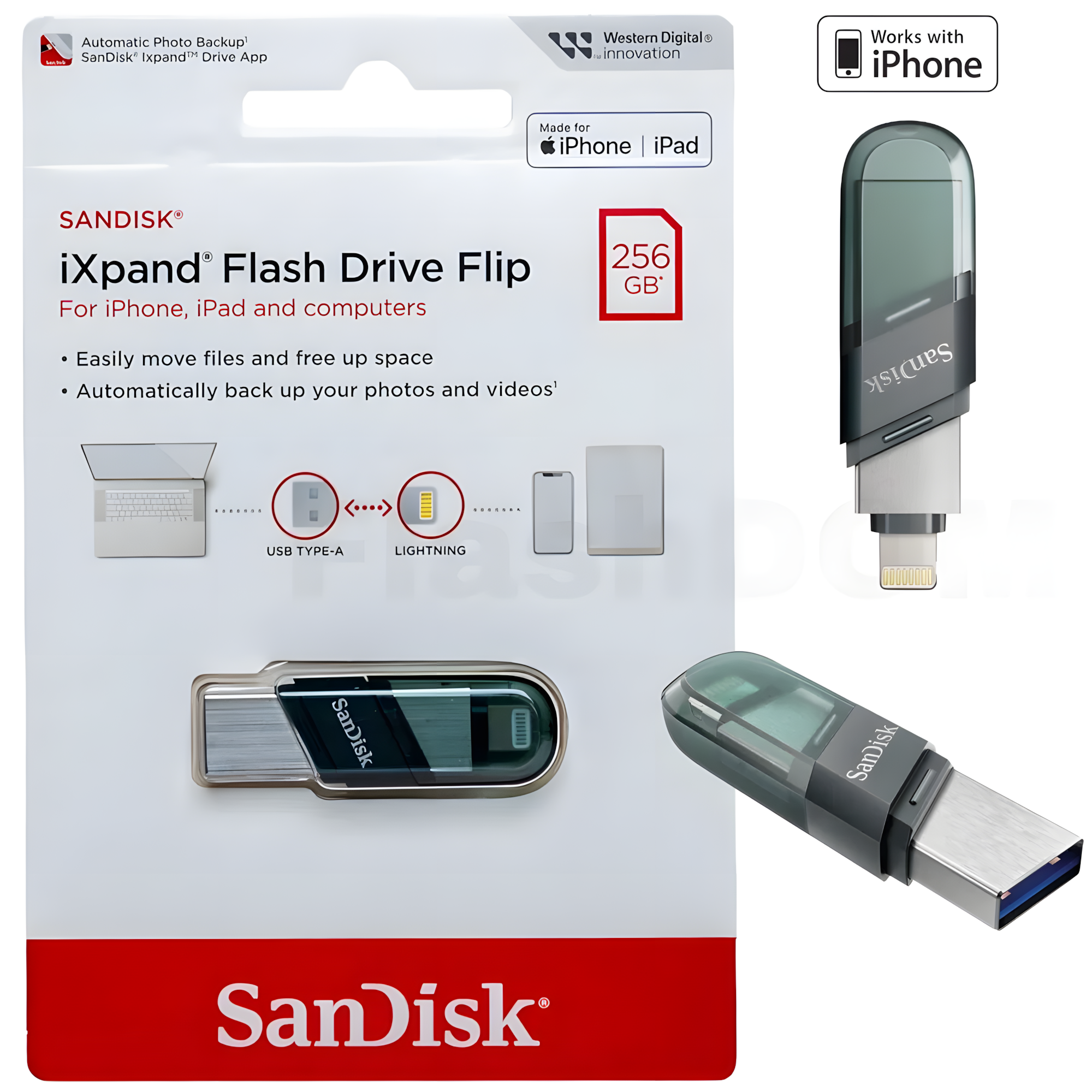 Флеш-накопитель SanDisk 256 ГБ iXpand Flash Drive Flip USB 3.1