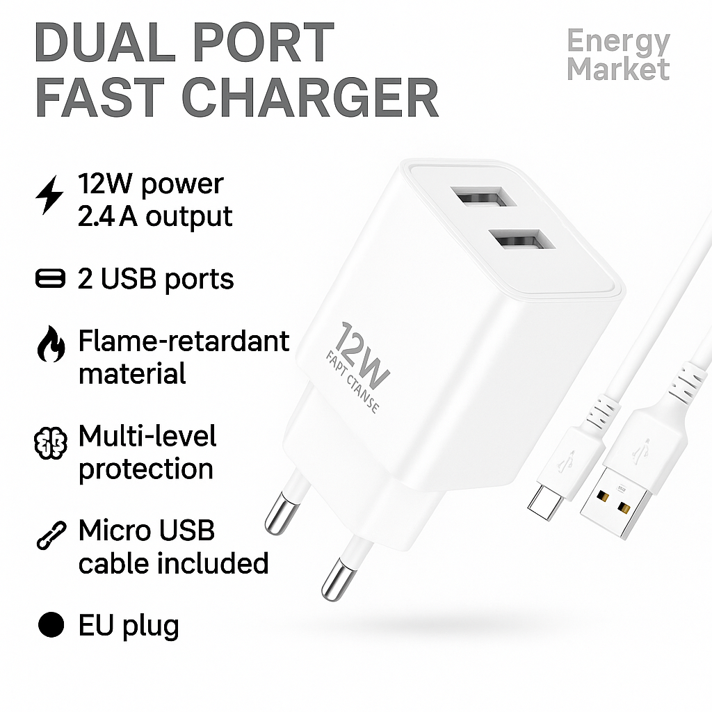 Зарядное устройство Kakusiga Dual, с 2 портами USB, 12 Вт, быстрое, 2.4 А