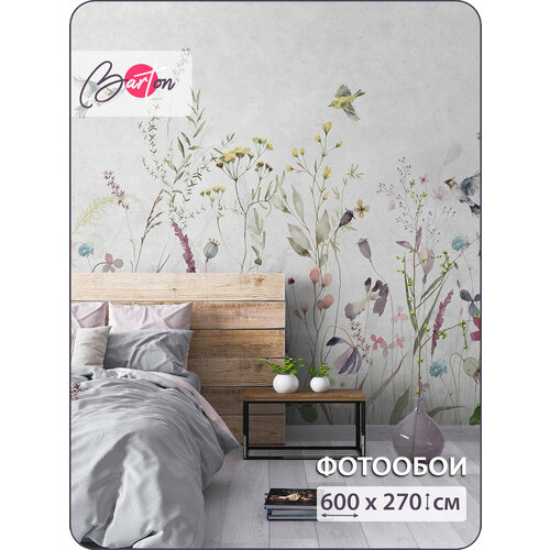 фото Фотообои на стену флизелиновые 3d растения цветы птицы 600x270 см bartonwall f092-g barton wallpapers