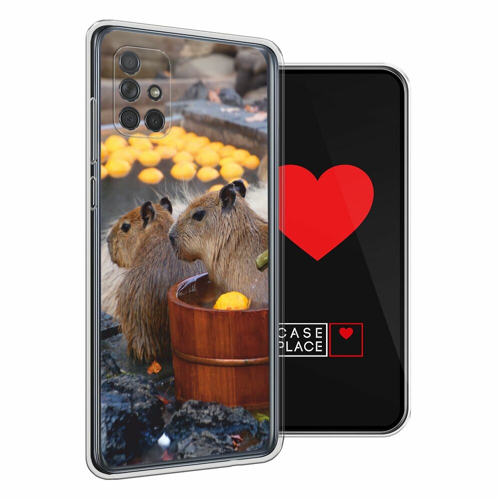Чехол на Samsung Galaxy A71 / Самсунг Галакси А71 с принтом "Капибары отмокают" — фото 1