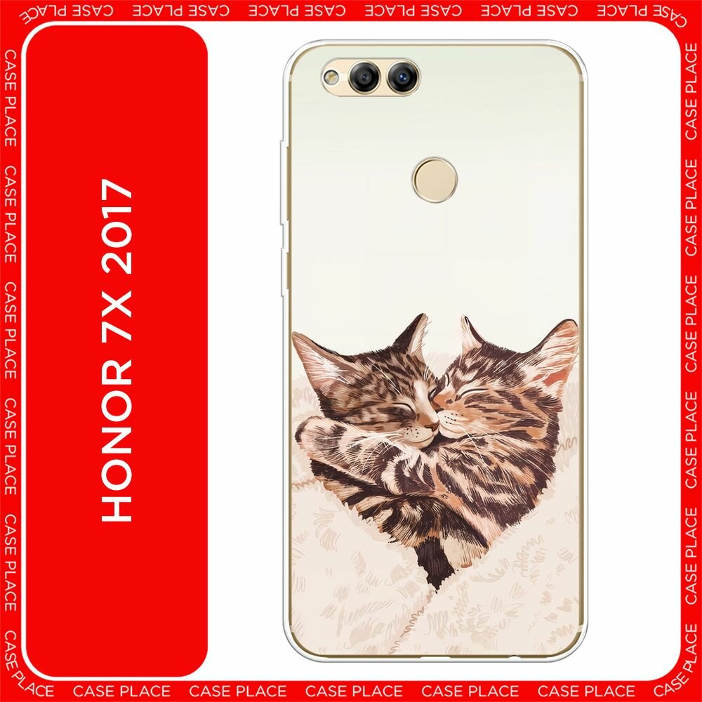 Чехол на Honor 7X / Хонор 7Х с принтом "Влюбленные котейки - 14 февраля"