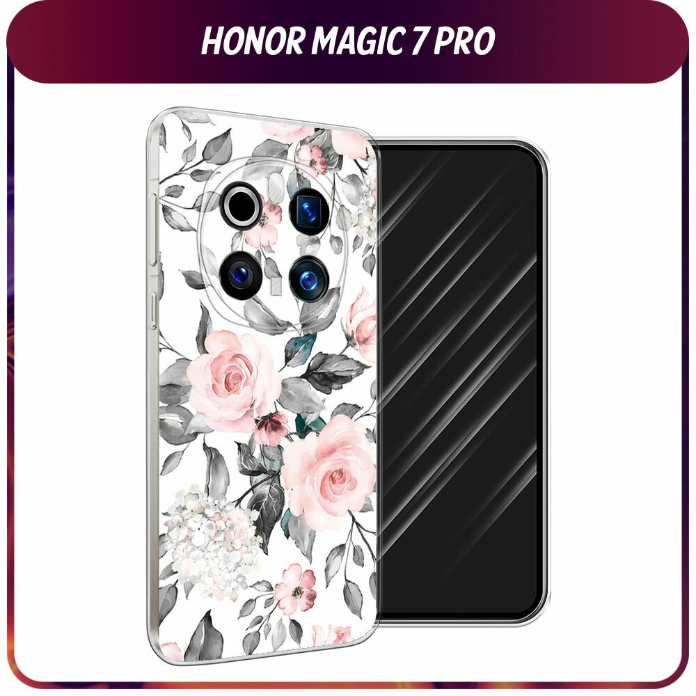 Чехол на Honor Magic 7 Pro / Хонор Мэджик 7 Про с принтом "Розы на белом"