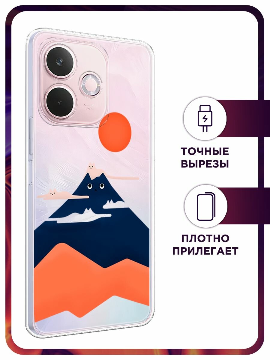 Чехол на Oppo A5 Pro / Оппо А5 Про с принтом "Кот-гора", прозрачный — фото 1