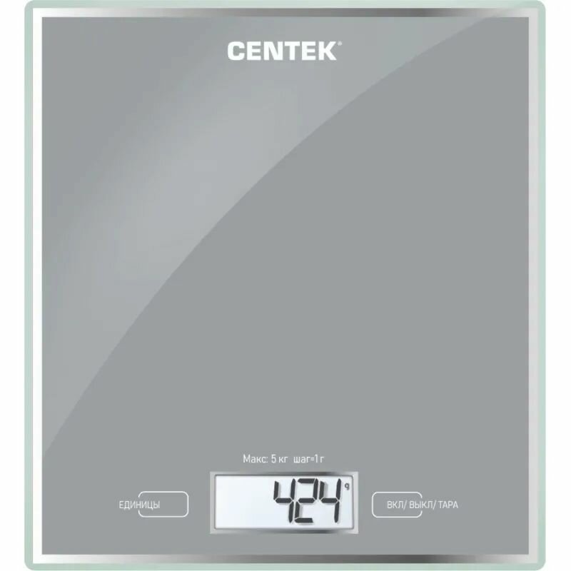 Весы кухонные Centek CT-2462 LCD 190х200 мм, max 5 кг, шаг 1 г, серебристый