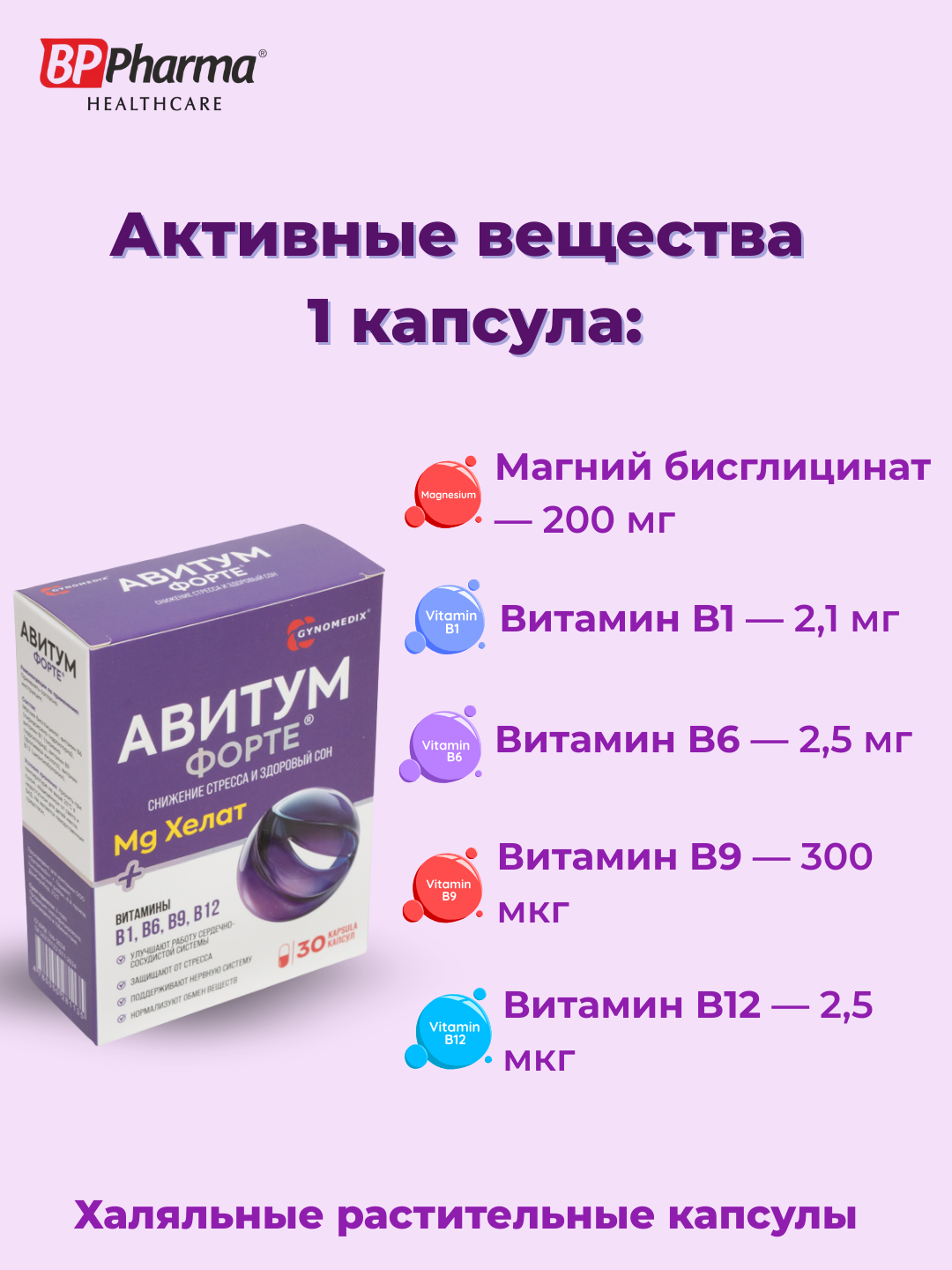 Авитум Форте Магний + Витамины B1, B6, B12 и Фолиевая кислота — для нервной системы, энергии и сердце
