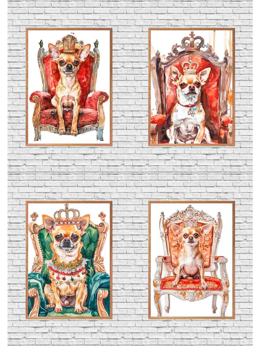 Собака Чихуахуа, король Англии, 4 Плаката А3, 30х42 см