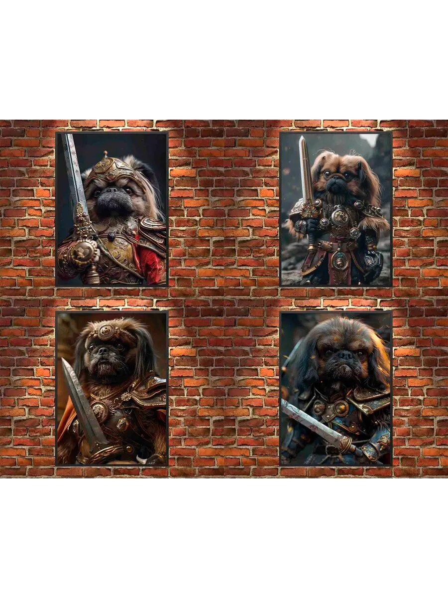 Пекинес-собака-гладиатор, 4 Плаката, 30x21см