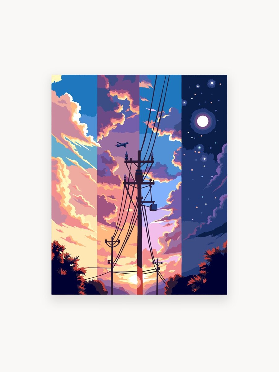 Картина по номерам на холсте с подрамником «Сутки» 40х50, небо, закат