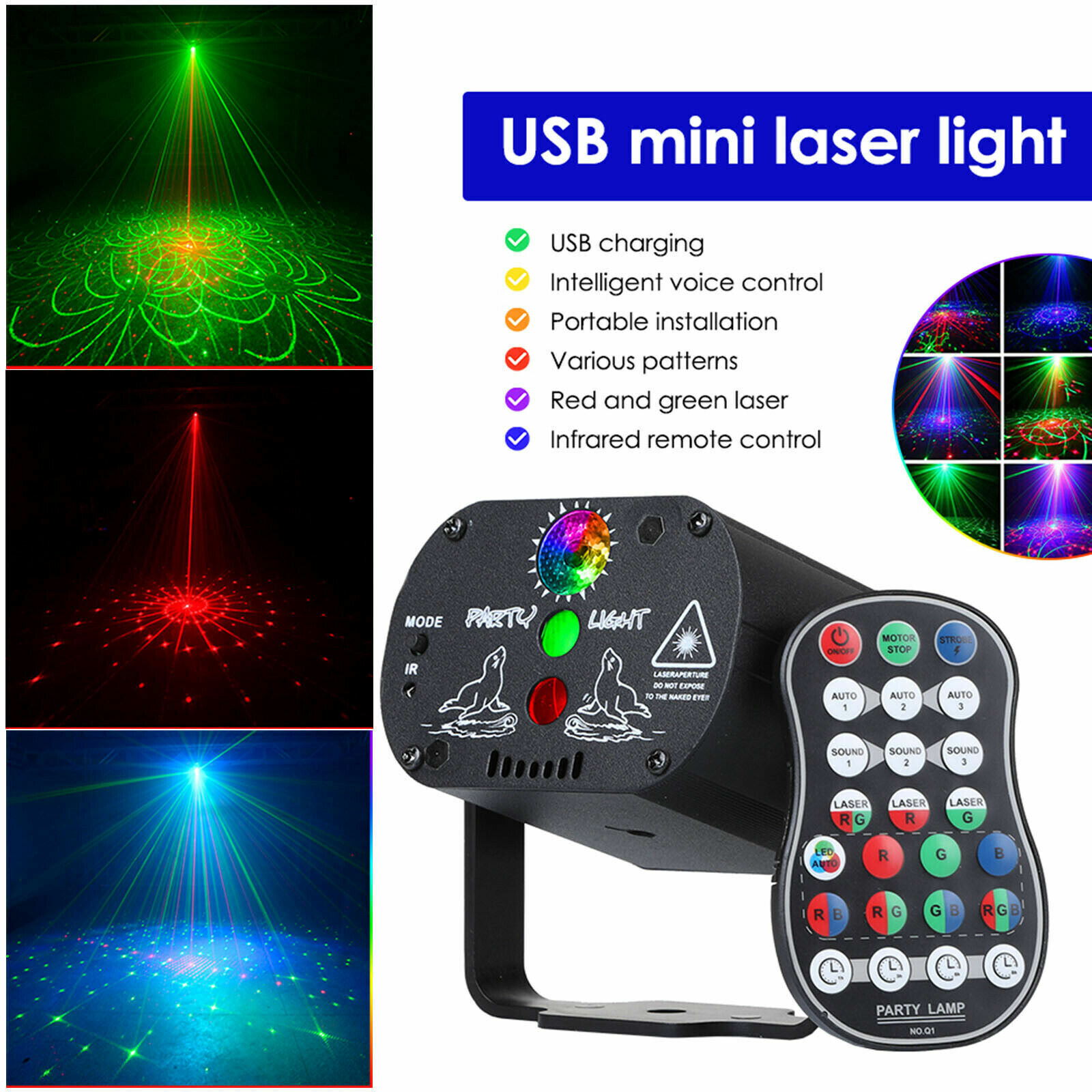 Лазерный проектор 60 рисунков. С пультом управления. Для дискотек танцполов баров. Светомузыка для дома. Лазерный звездный проектор