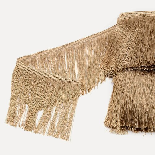 Изображение товара Бахрома для штор, текстиля, шитья, 12 см*25 м, нитяная, бежево-золотая, Айрис