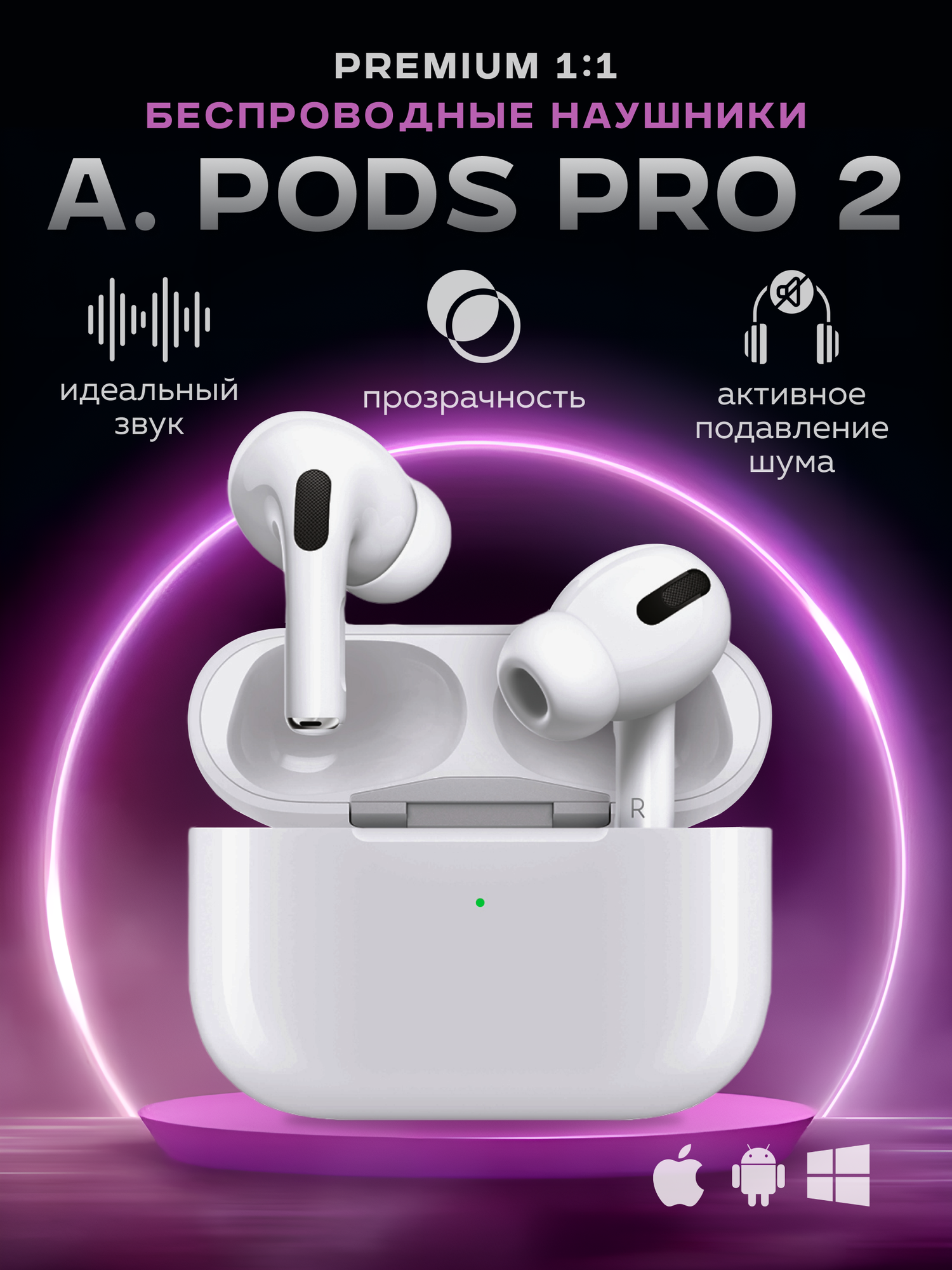 Наушники беспроводные A.Pods Pro 2 с шумоподавлением и анимацией, белый