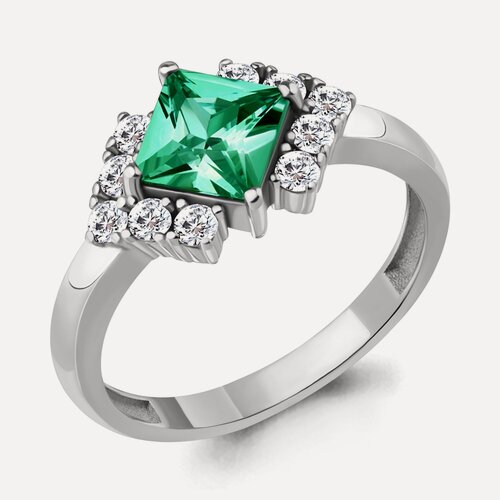 Изображение товара Кольцо, серебро, 925 проба, родирование, изумруд синтетический, фианит