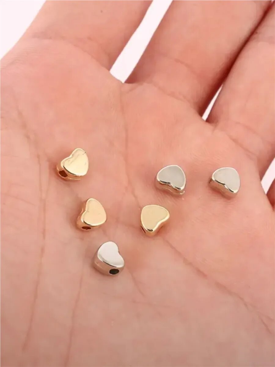 Бусины "Сердечки", акриловая смола, фигурные, 7х6 мм, 100 штук — фото 1