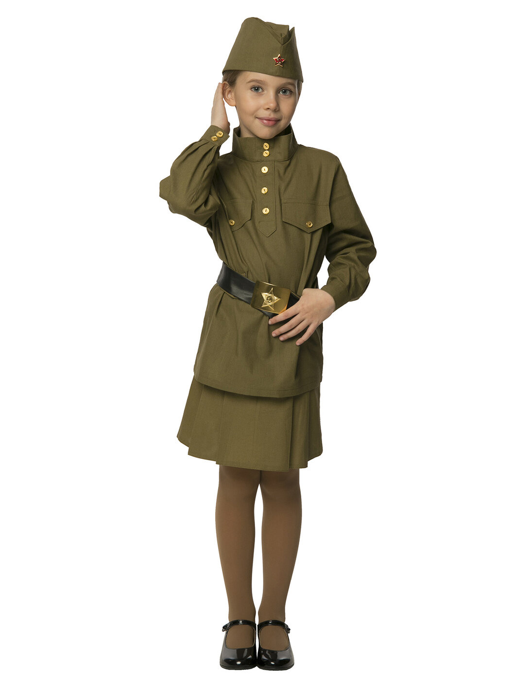 Детская военная форма для девочки гимнастерка с юбкой р.128-134 (р.32) бязь, хаки