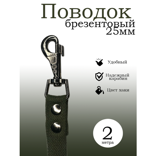 Поводок для собак, 25 мм, цвет хаки, брезентовый, длина 2 метра