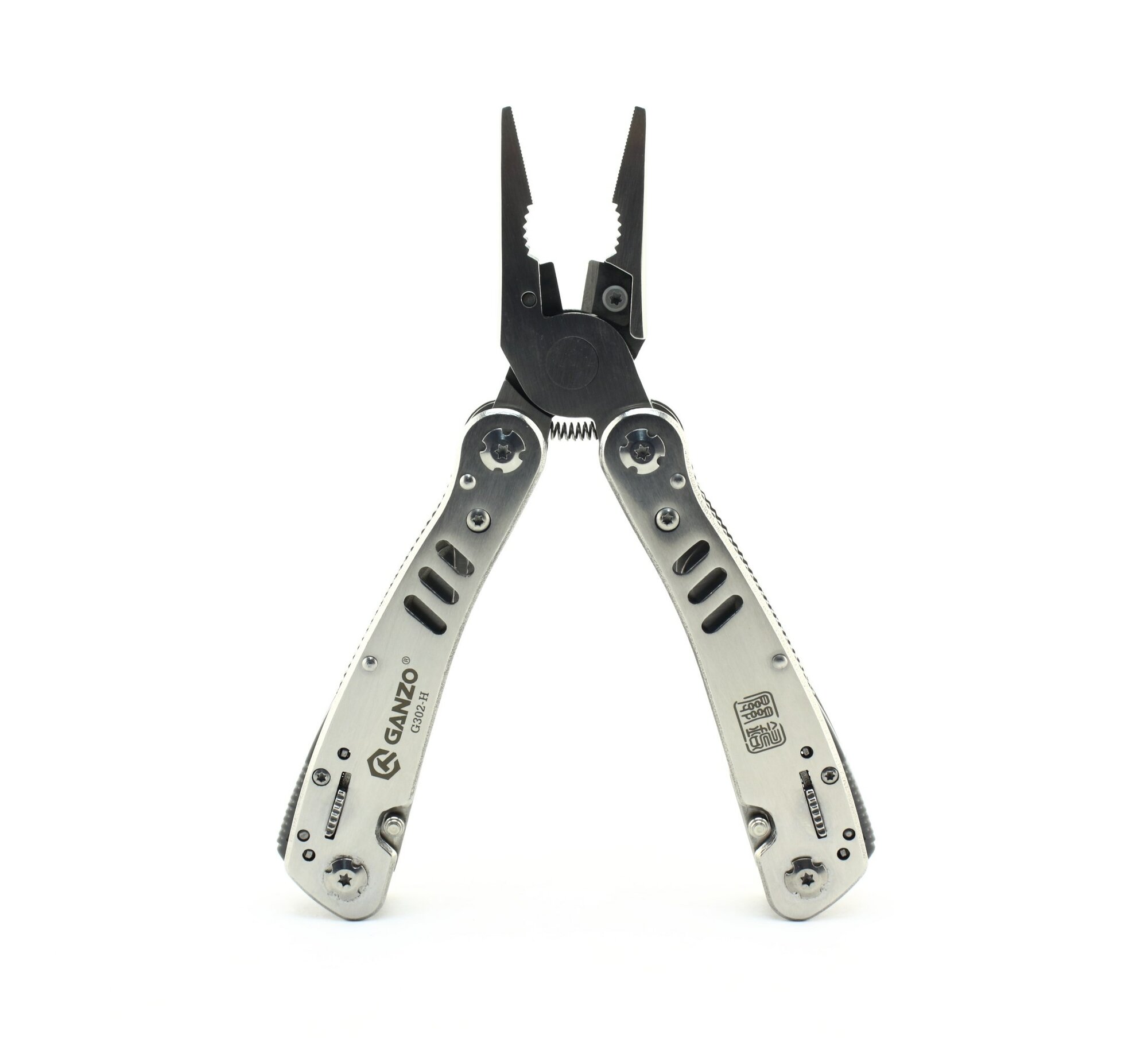Мультитул GANZO G302-H (26 функций, 12 бит, серебристый, сталь 440c, фикс. лезвий, 10.5x5x2см, 285г, чехол)