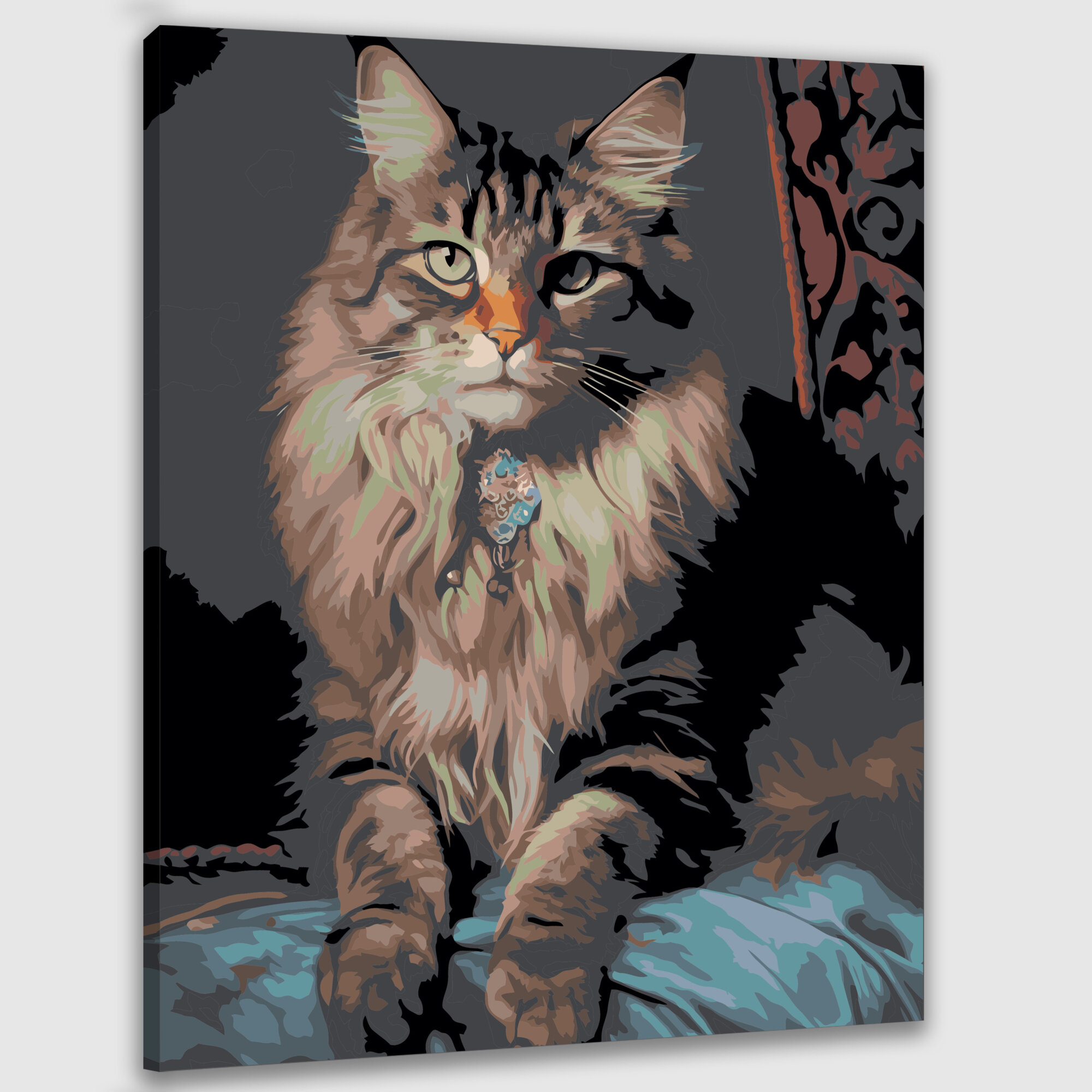 Картина по номерам 40x50 см, картина, масло, реализм, кошка, мейн-кун, роскошный мех, текстуры, яркие цвета, взгляд