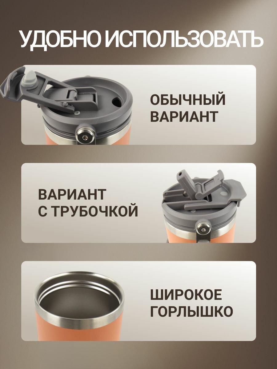 Термос TYESO ts-8826, с ручкой, нержавеющая сталь, двойной корпус, 600 мл — фото 1