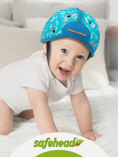 Изображение товара Мягкая шапка-шлем для защиты головы SafeheadBABY. Числа. Цвет: синий