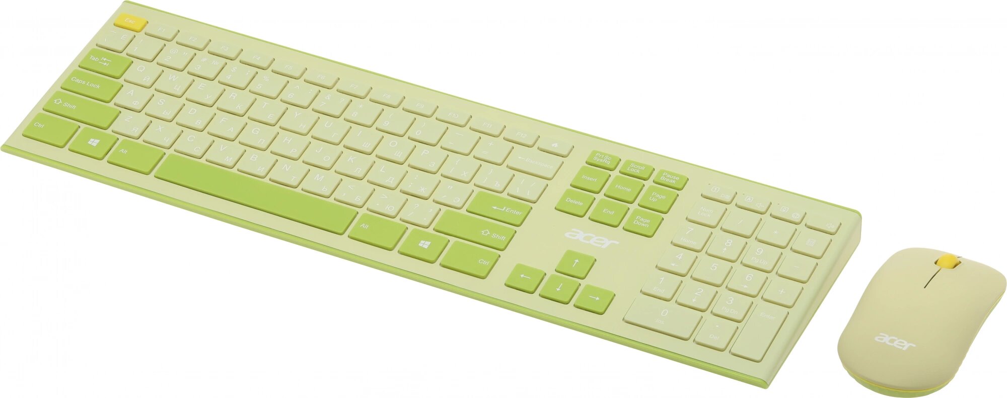 Клавиатура + мышь Acer OCC205 клав: зеленый/желтый мышь: зеленый/желтый USB беспроводная slim (ZL. ACCEE.00E)