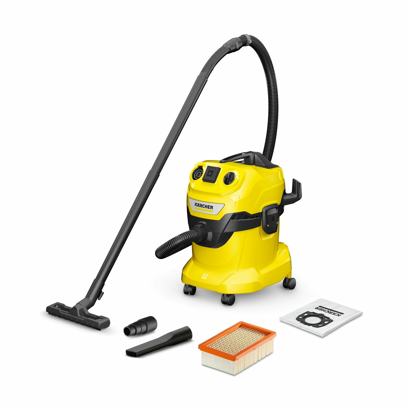 Пылесос хозяйственный Karcher WD 4 P V-20/5/22, сухая и влажная уборка, жёлтый — фото 1