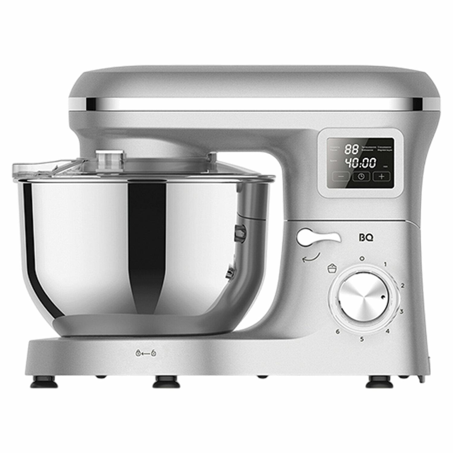 Миксер планетарный BQ (БИ-КЬЮ) MX640, 1600 Вт, 6 скоростей, 3 насадки, металлическая чаша 6 л, серебро, 86194435