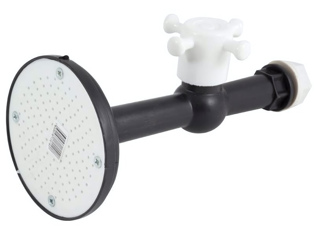 Лейка душевая d8,5см с краном, пластик, черно-белая, резьба 1/2"