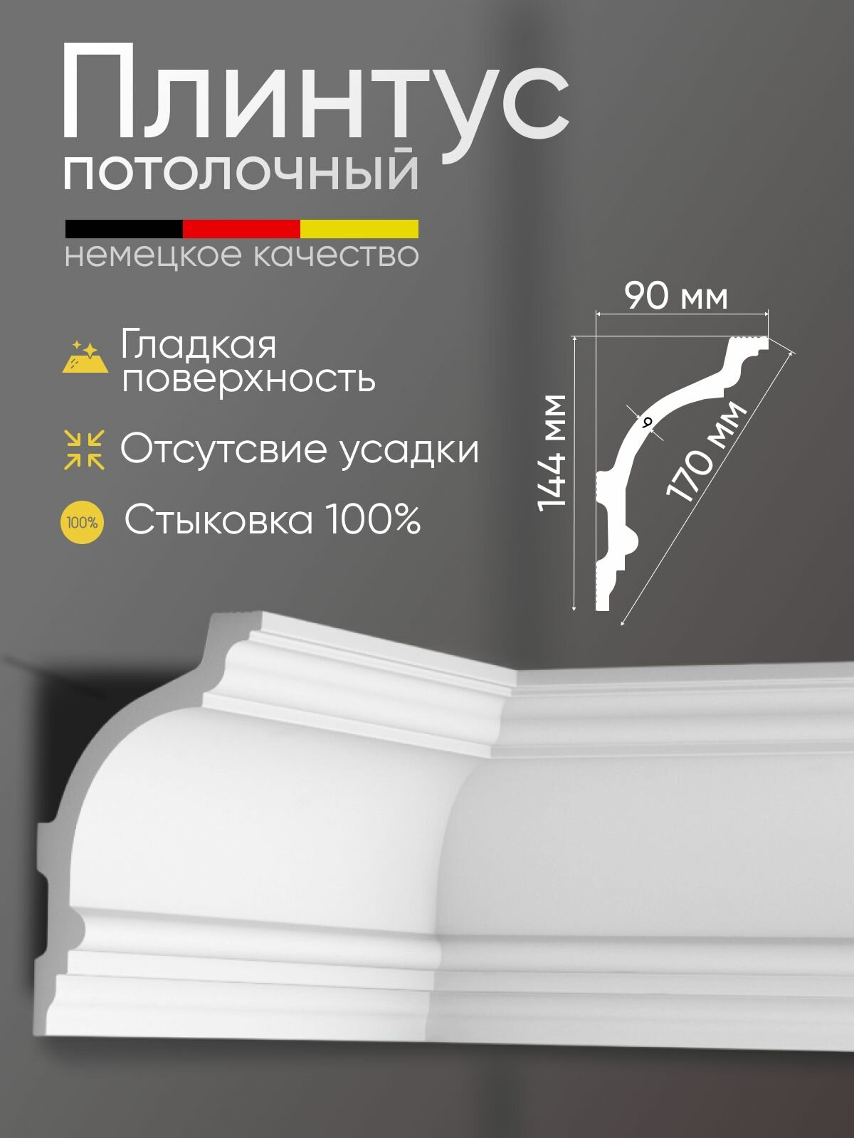 Плинтус потолочный 4 шт GLANZEPOL 200 см пенополистирол белый GP136
