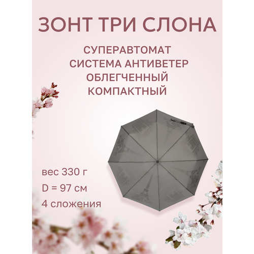 фото Мини-зонт три слона, серый/париж