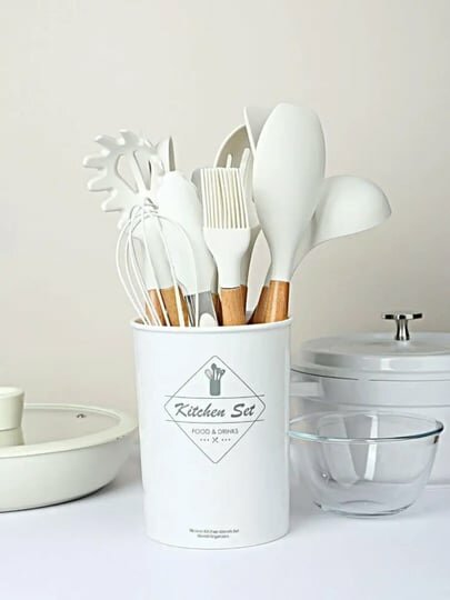 Кухонный набор 12 предметов с держателем — щипцы, лопатки, ложки, венчик, половник