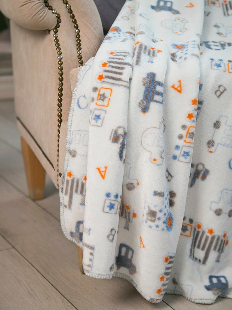 фото Плед плюшевый 100х140 см для новорожденных в кроватку коляску "Транспорт"