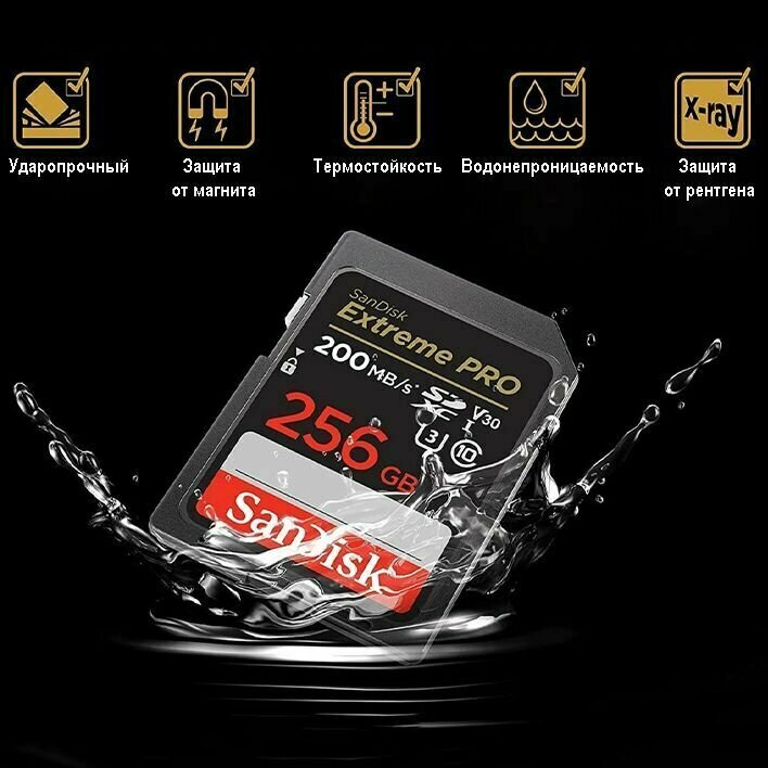 Карта памяти SanDisk SDXC 256GB Extreme Pro UHS-I V30 U3 200/140 MB/s