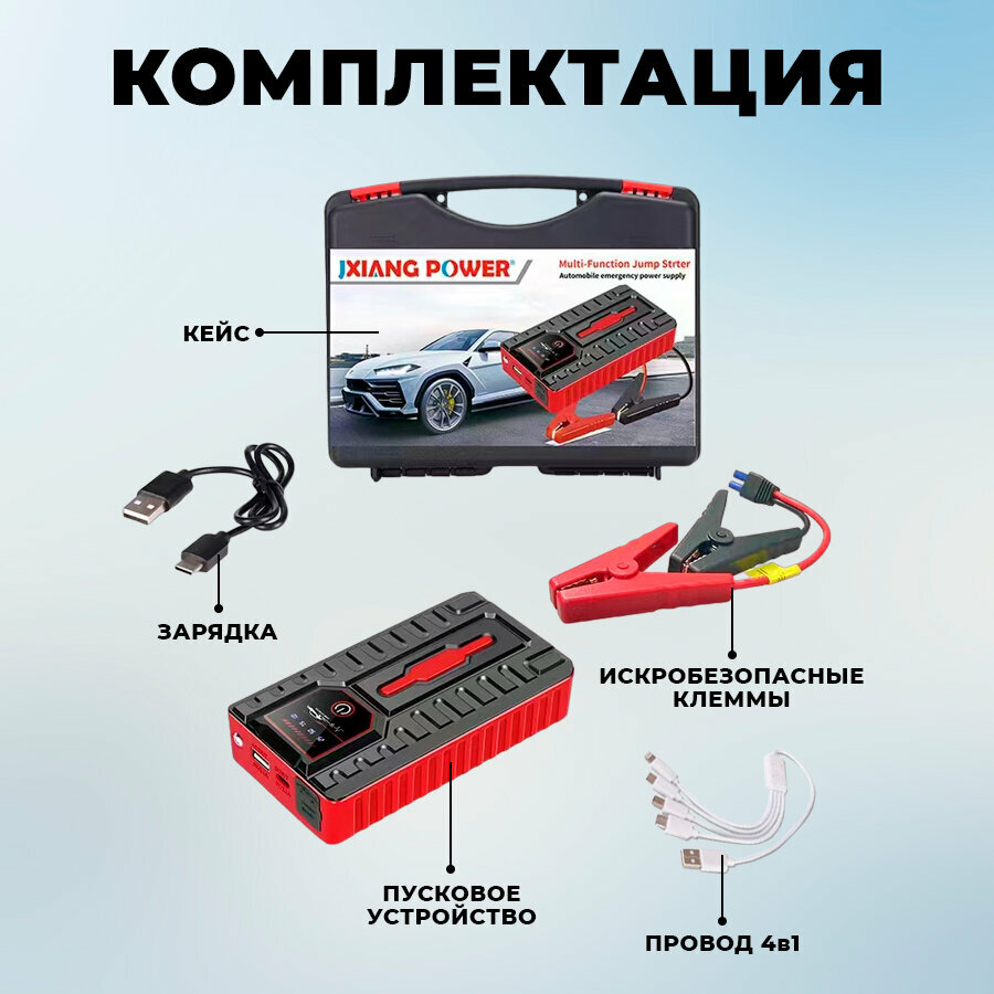 Пусковое устройство с дисплеем и Powerbank/Автостарт/Джамп стартер/Jump Starter/Пусковое устройство