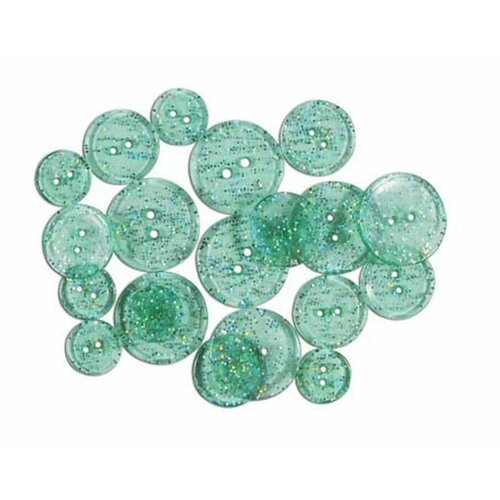 Пуговицы Glitter Buttons, пластиковые, бирюзовые, 20 шт, 1 упаковка