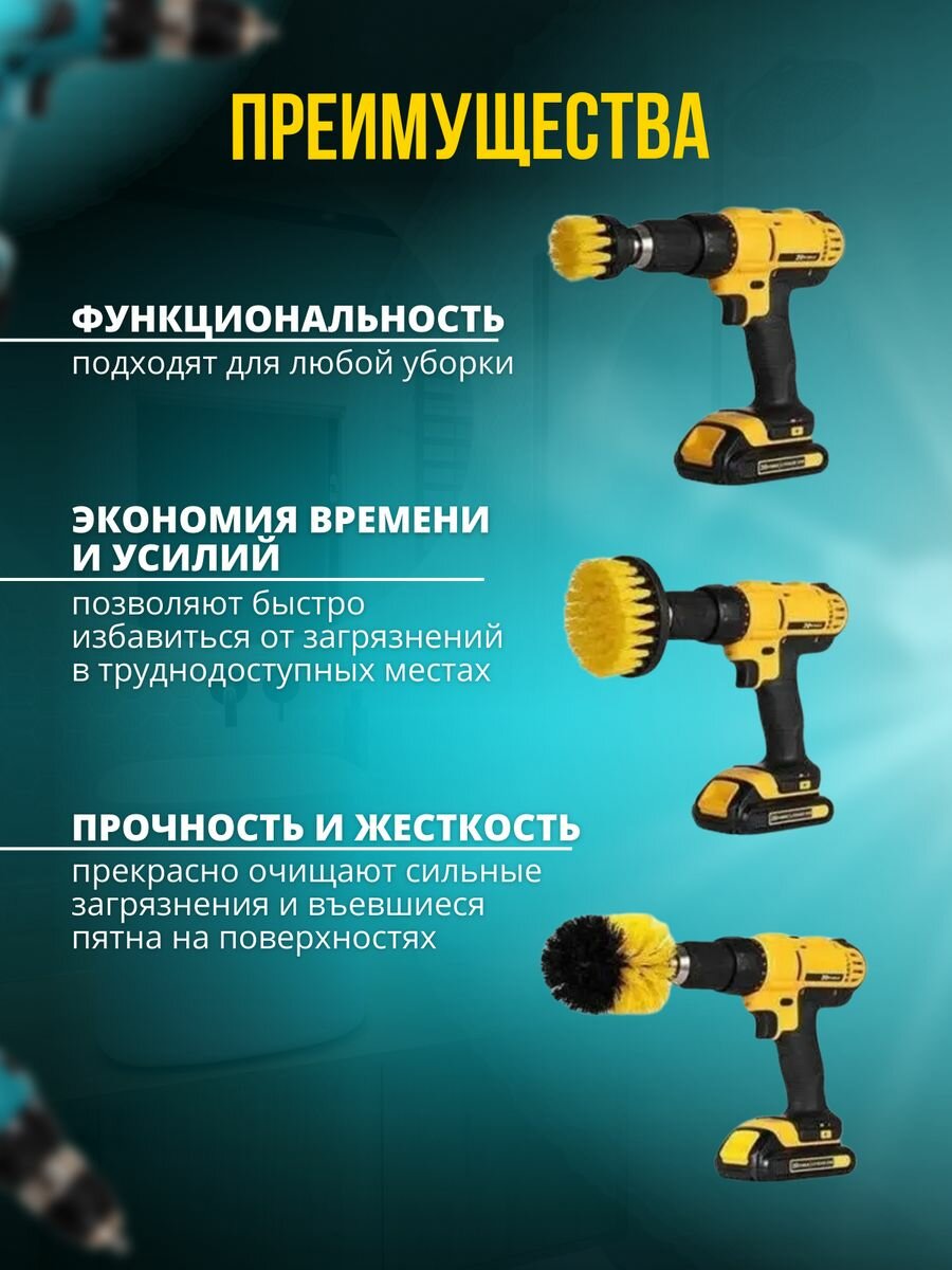 Насадка на шуруповерт и дрель щетка для химчистки набор — фото 3
