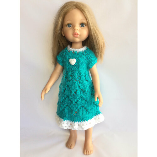 Платье для кукол «MiniFormy» «Бирюзовое в ёлочку». Рост 30-33 см. Обхват талии 14-16 см. (Куклы)