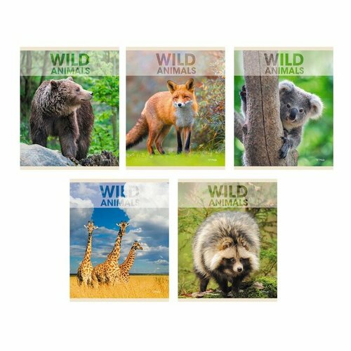 Тетрадь 96 листов в клетка Wild animals, обложка мелованный картон, выборочный лак, блок 60г/м2, 5В микс