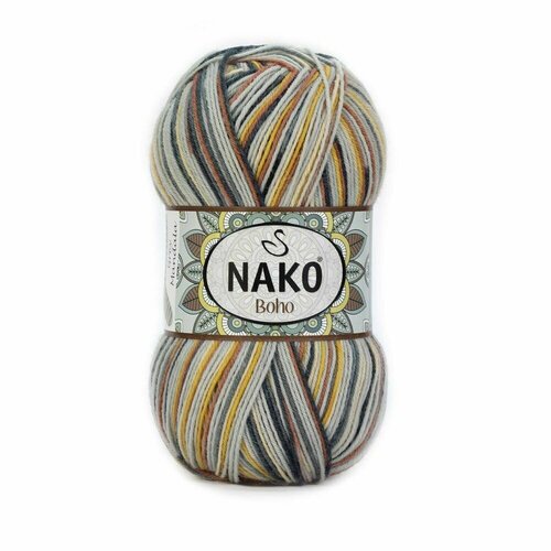 Пряжа Boho Nako, принт - 82453, 75% шерсть, 25% полиамид, 5 мотков, 100 г, 400 м.