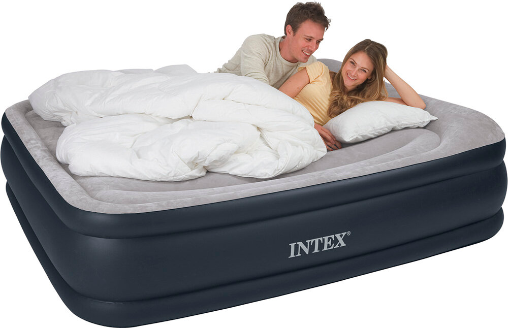 Надувная кровать Intex Deluxe Pillow Rest Raised Bed (64136), 203х152 см, серый/темно-синий — фото 1