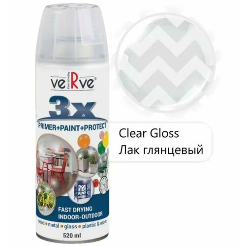 Универсальный защитный лак VERVE 3X Прозрачный глянцевый Clear Gloss спрей 520мл