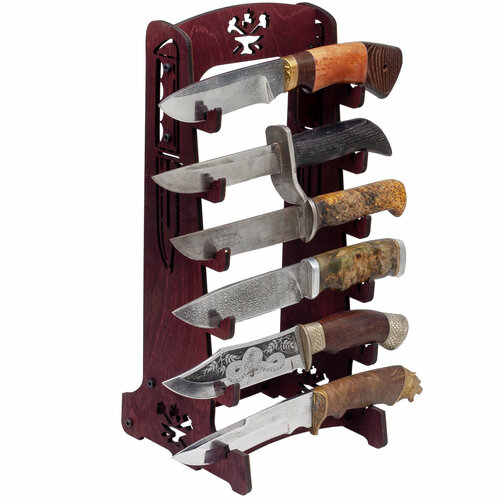 Стойка для коллекционных ножей. 6 слотов. Бордовая.